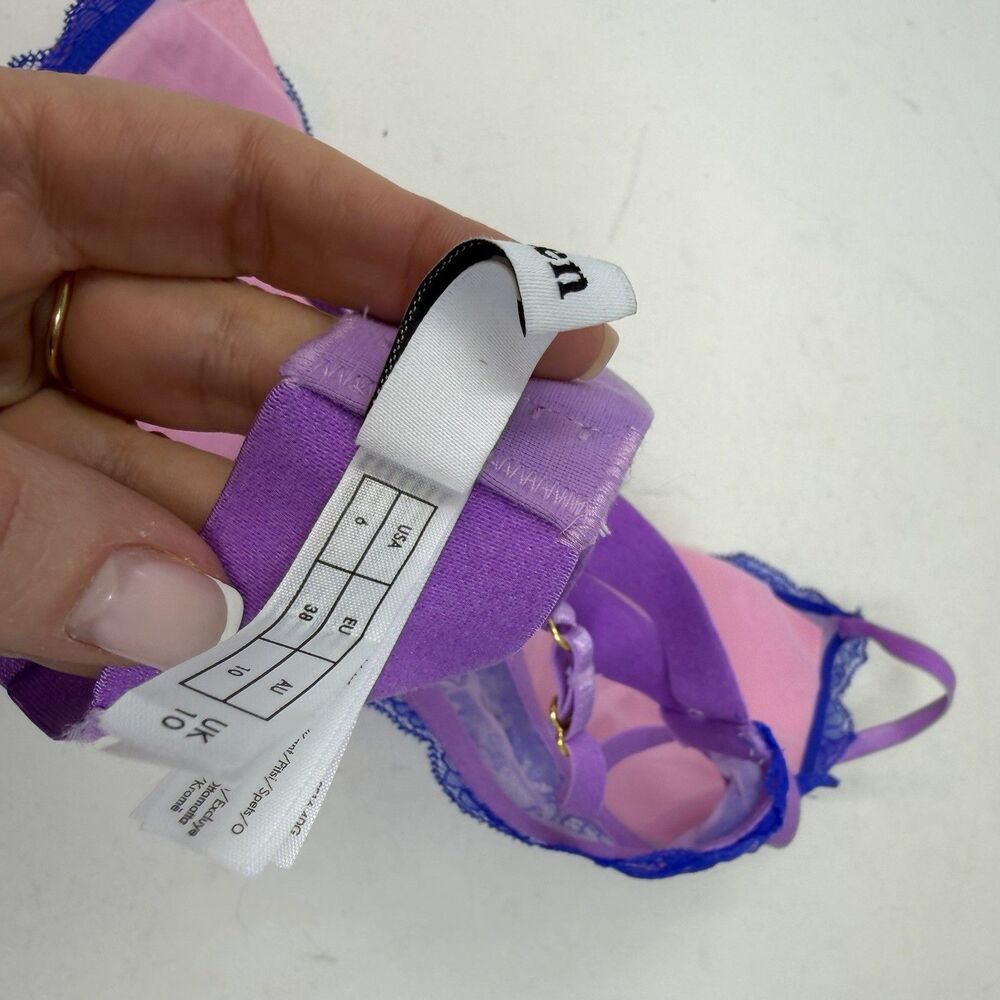Free People Dora Larsen All Over Lace Underwire Bra in Purple & Pink 36B US 6 4 - Picture 8 of 10